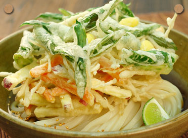 讃岐ネギと彩り野菜のかき揚げぶっかけうどん