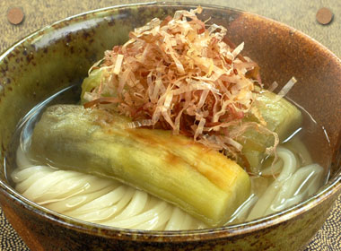 焼き茄子の冷かけうどん