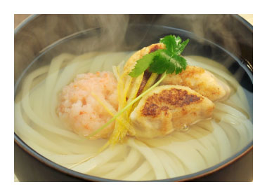白子と海老団子のかけうどん